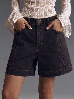 NWT new 28 Anthropologie pilcro seamed long denim jean shorts black gray gold
